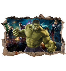 Stickers 3D trompe l'oeil Avengers Hulk