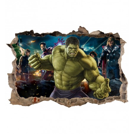 Stickers 3D trompe l'oeil Avengers Hulk