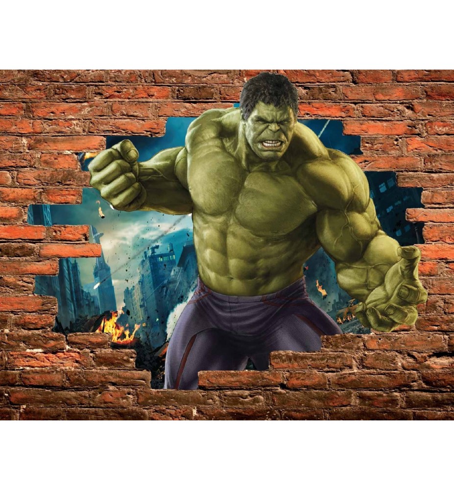 Stickers Trompe l'oeil pierre Hulk Avengers